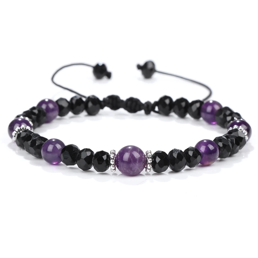 

6MM Natural Beads Stone Bracelets Black Crystal For Women Men Amethysts Malachite Howlite Tiger Eye Wristbands Braided Bracelets