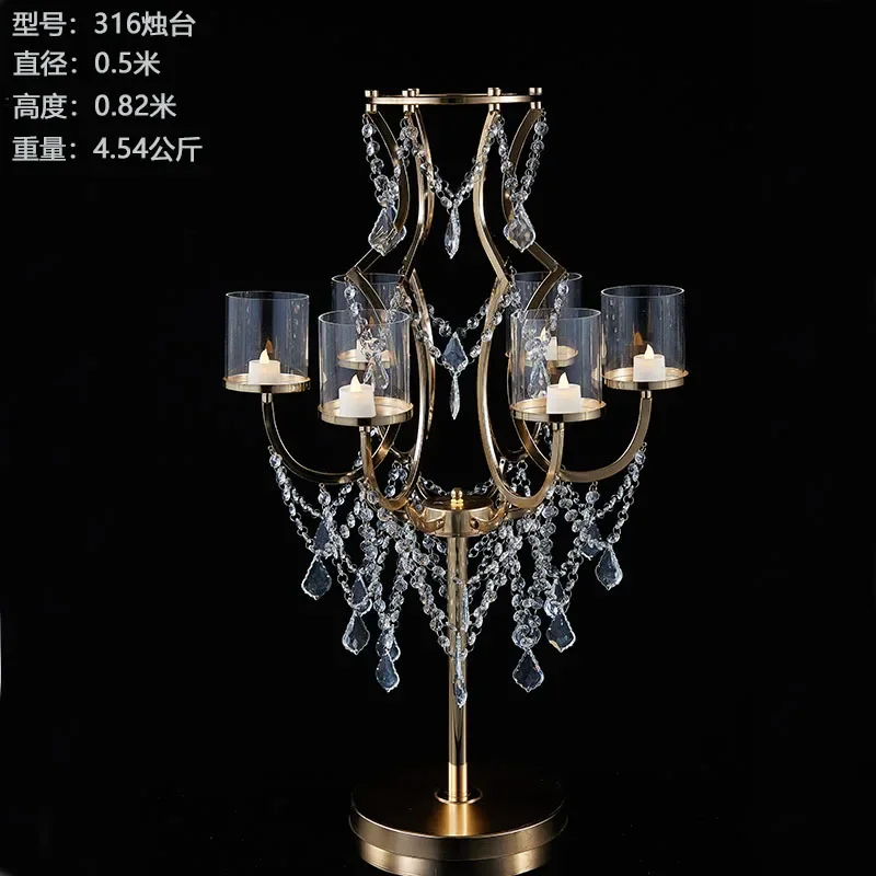 6-головочный золотой металлический подсвечник высокая хрустальная подставка для