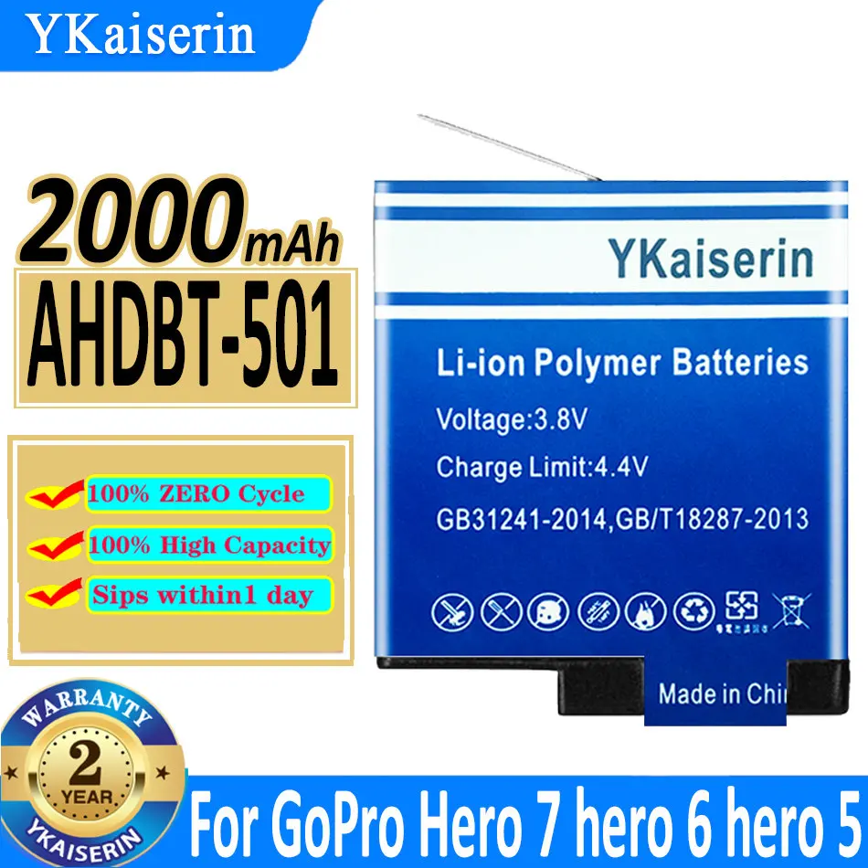 

YKaiserin AHDBT-501 2000mAh Battery for GoPro Hero 5 Hero 6 Hero 7 /8 Hero5 Hero6 Hero7 Hero Akku Action Camera Batteries