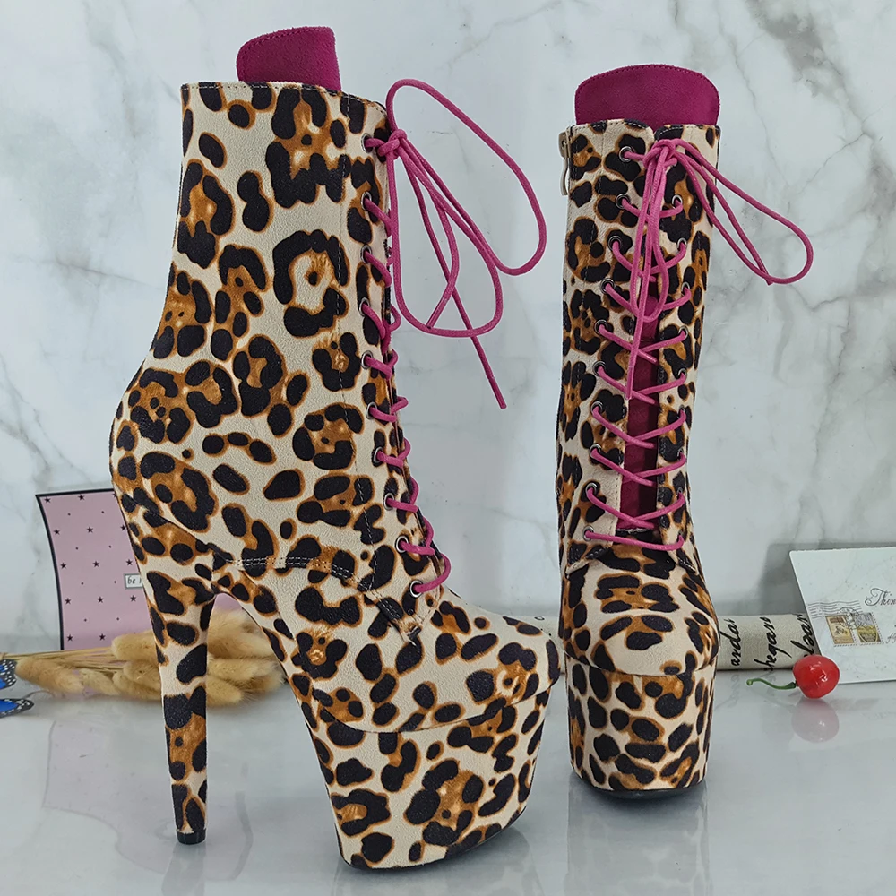 Leecabe Leopard Upper 17CM/7inches Pole dancing shoes High Heel platform Pole Dance boot