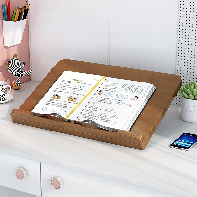 

Multifunctional Children's Reading Rack Adjustable Gear Laptop Stand Bamboo Adjustable Desktop Bookshelf Table Laptop Stand