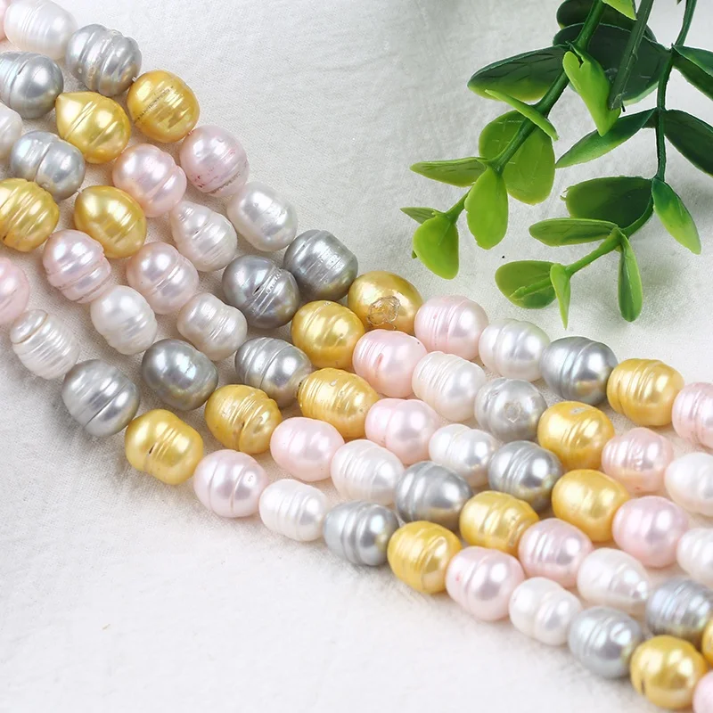 

10-11 мм окрашенный Разноцветный жемчуг в форме риса на нитке, оптовая продажа, пресноводные жемчужные бусины