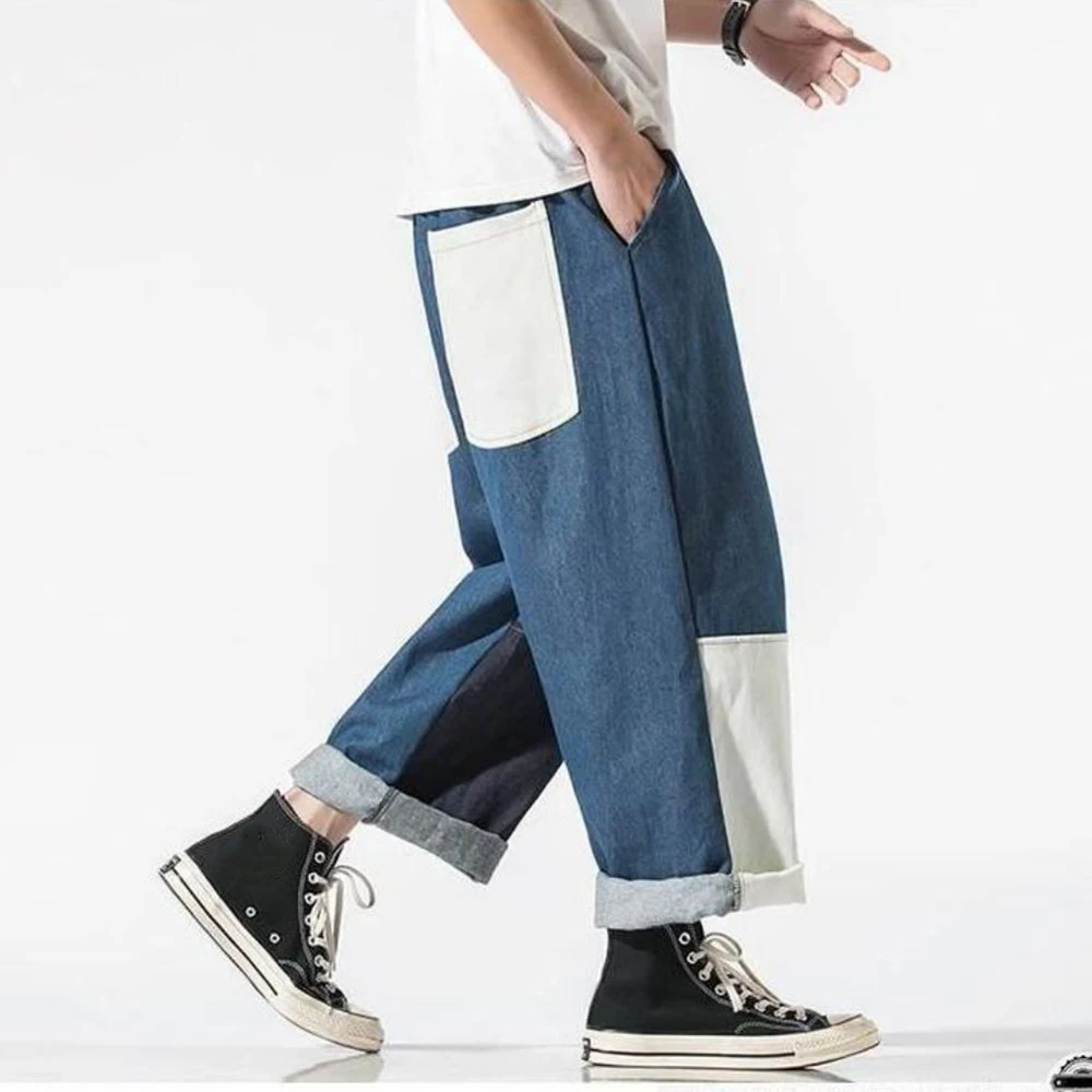Streetwear Men Jeans Pants Ankle-length Japanese Casual Jeans Men Fashion Jogging Pants Male Large Size Baggy Harem  Loose
