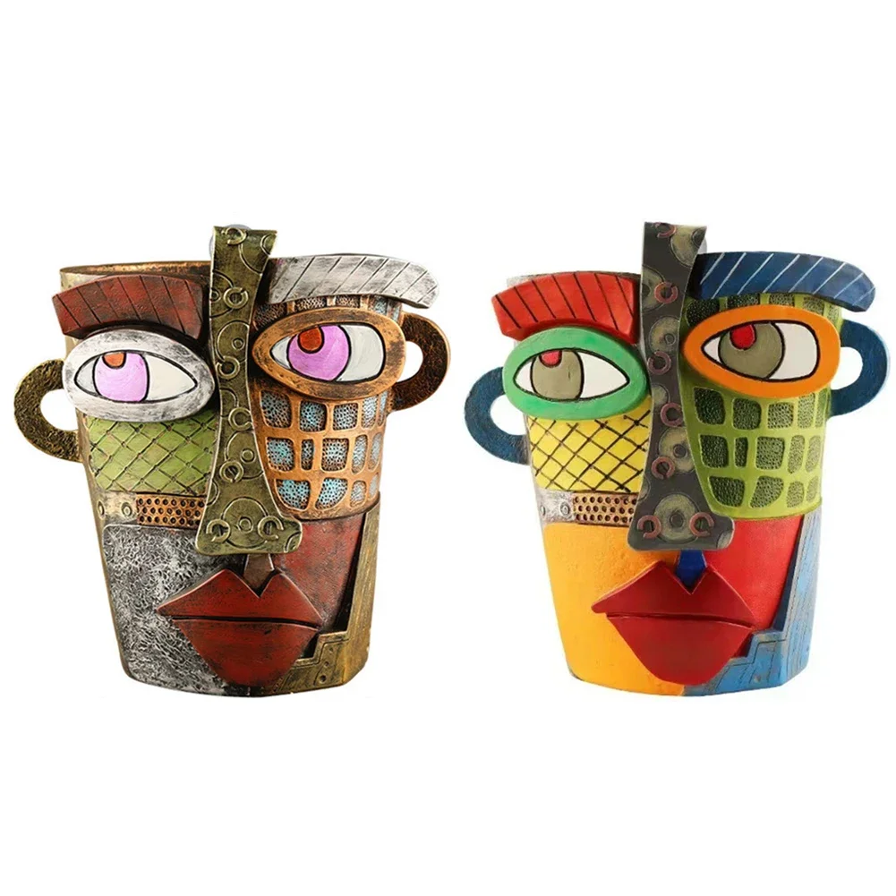 Абстрактное Лицо Doniczkowa Горшок Для Растений Зеленая Смола Цветочный Классический