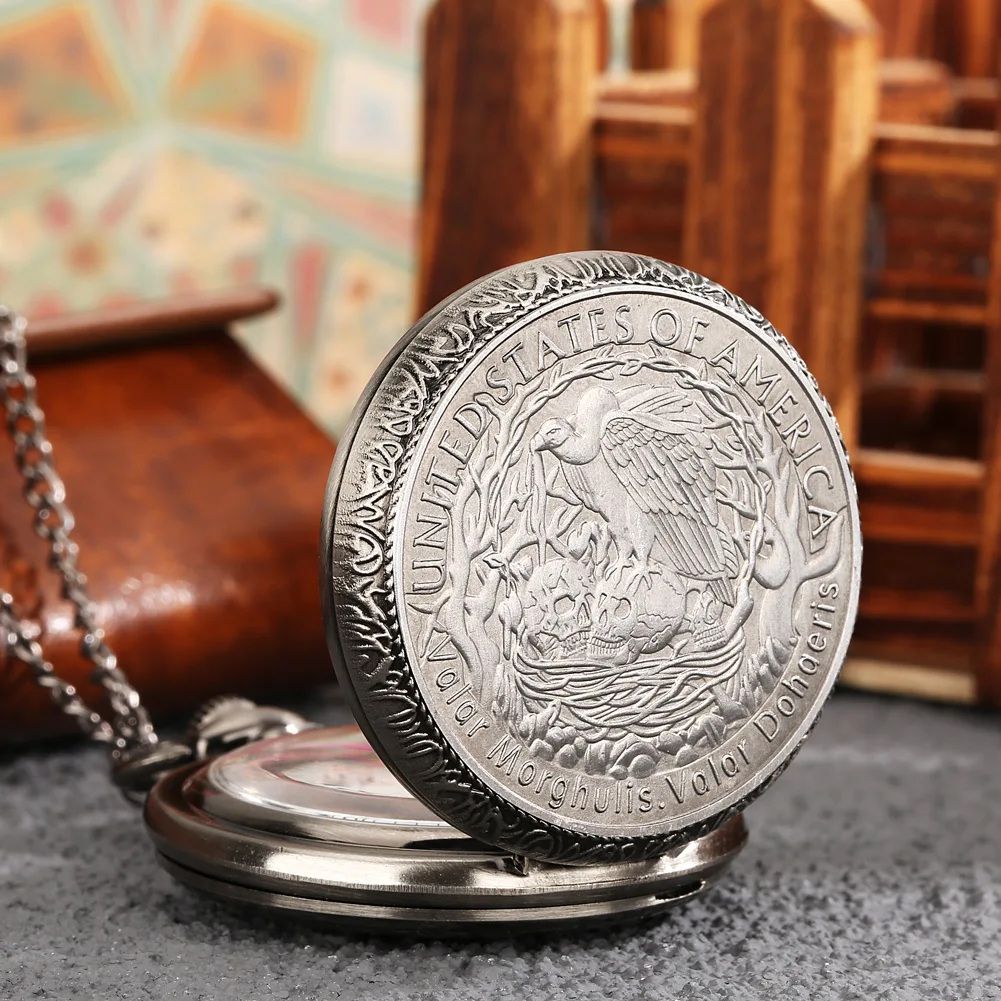 

Famous Movie Pocket Watch Antique Commemorative Coin Skull Eagle Fob Clock Pendant Necklace Watch Gift for Kids Man Women Fans