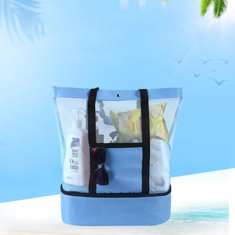 

Multifunctional Beach Tote Bag Outdoor Insulated Cooler Bag Portable Beach Mesh Bag Large Capacity Food Picnic Mesh Storage Bag