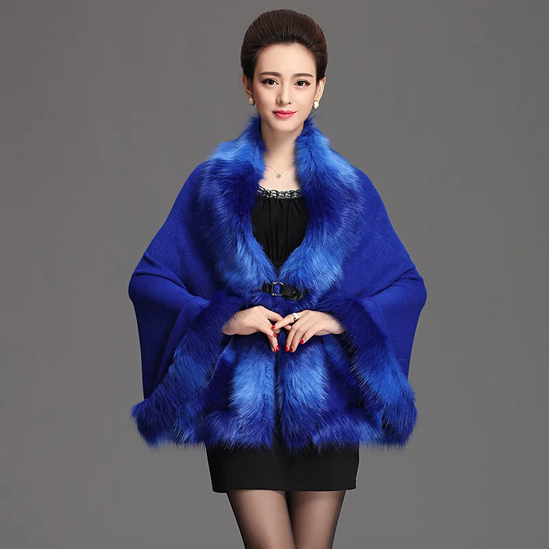 New Winter Long Sleeve Imitation Fox Fur Coat Gradient Color Women Fashion Warm Coats Outerwear Fake Fur Shawl Women Clothing