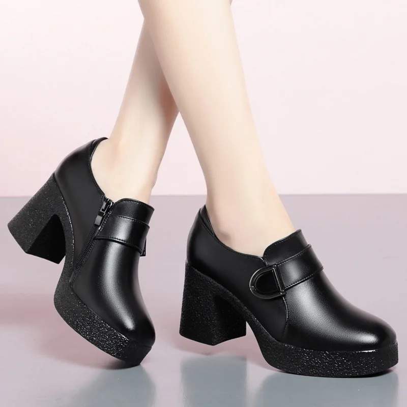 CICIYANG Women Dress Shoes Large Size 2023 Spring New Genuine Leather Women 8m High Heels Platform Office Shoes Ladies Handmade