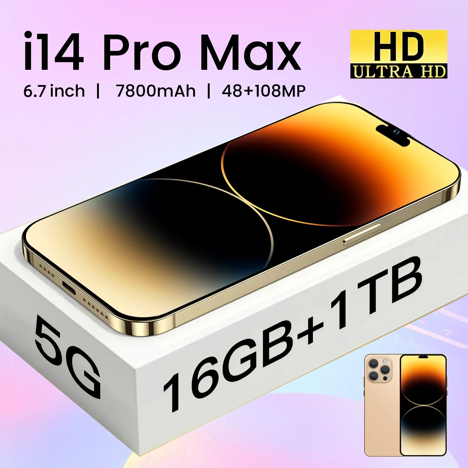 Brand New I14 Pro Max  Mobile Smartphone 4G 5G Phones Original 2023 Full Screen 6.7 Inch 16GB+1TB Version Global Cell Phone
