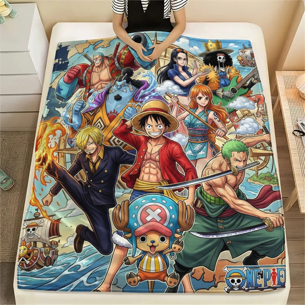 Фото Фланелевое одеяло с принтом One Piece, модный принт, подходит для кровати, дивана, спальни, стула, пикника, путешествий -HE65 №1