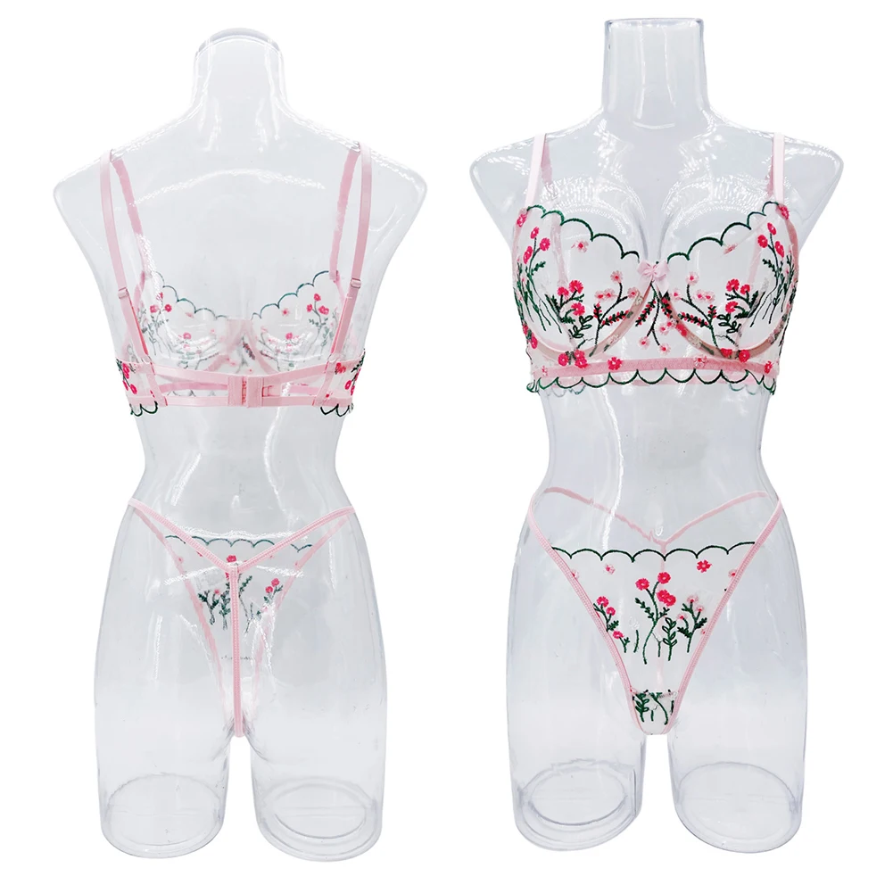 Сладкий ультратонкий прозрачный сетчатый комфорт с цветочной вышивкой