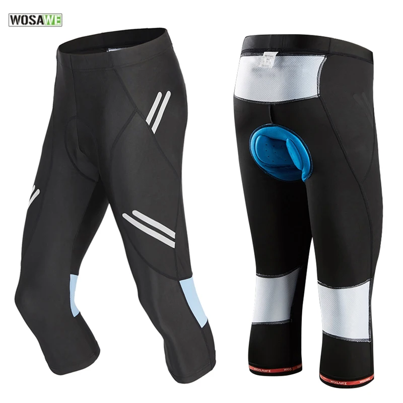 

WOSAWE Men's Cycling Calf-Length Reflective Pants Bike Tights Clothing 3D Gel Padded Riding MTB Spinning Bicycle Cropped Shorts