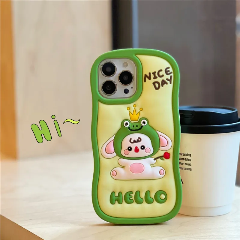 

Cute Cartoon frog Rabbit Phone Case For iphone 14 13 12 11 Pro Max 14pro 13pro 12pro Kid 3D Shockproof silicagel Soft Cover girl