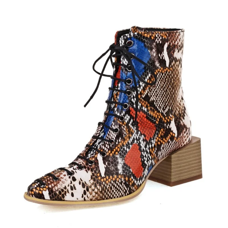 

LILYPTUART ZA Ankle Boots, Women, Winter 2022 Fashion Casual Round Toe zipper Lace Up Big Square Roots, Large Size 46 47 48,Boat