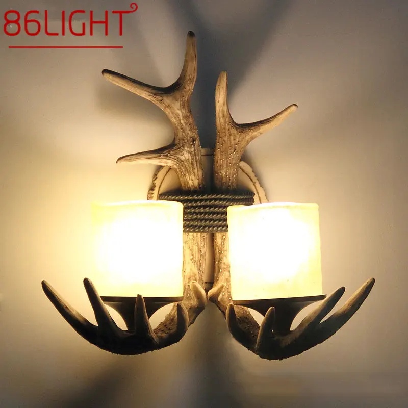 

86LIGHT Nordic Antlers Wall Sconce Lamp Retro Creative Resin LED Interior Lights For Decor Home Living Room Bedroom Aisle