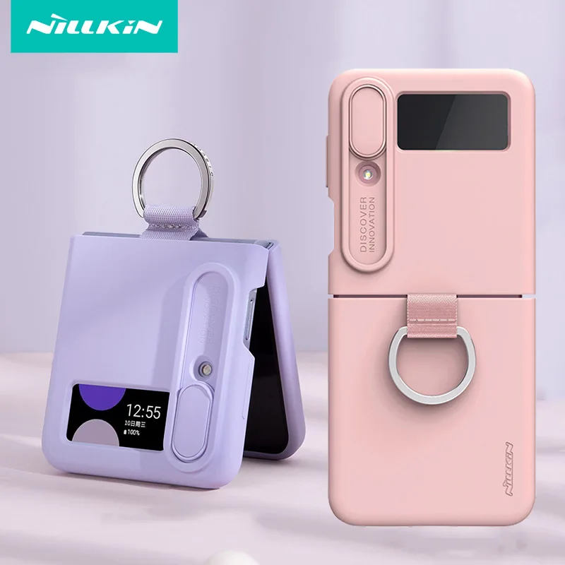 

Folding Case For Samsung Galaxy Z Flip 4 5G NILLKIN Silky Liquid Silicone Ring Bracket Slide Camera Cover For Galaxy Z Flip 4
