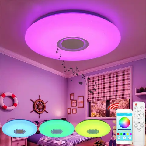 Современные светодиодсветодиодный RGB потолочные светильники, домашнее освещение, музыкальный динамик с управлением через приложение по bluetooth, приглушаемые светильники для спальни, умный потолочный светильник с дистанционным управлением, 36 Вт
