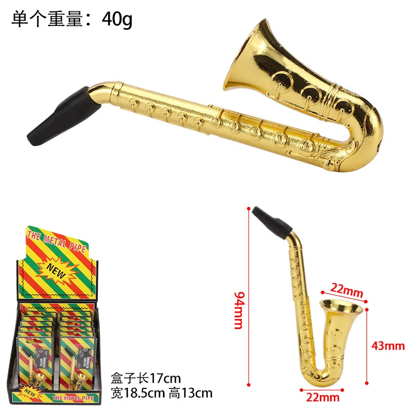 Hot selling creative suction card with mesh set metal pipe gilded saxophone trumpet filter cigarette holder smoking |
