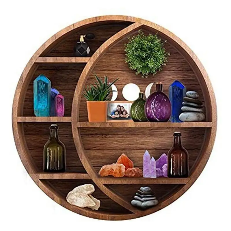 

Moon Shelf for Crystals Crystal Display Shelf for Essential Oils Wooden Crescent Crystal Holder Wall Display Shelf for Stones Be