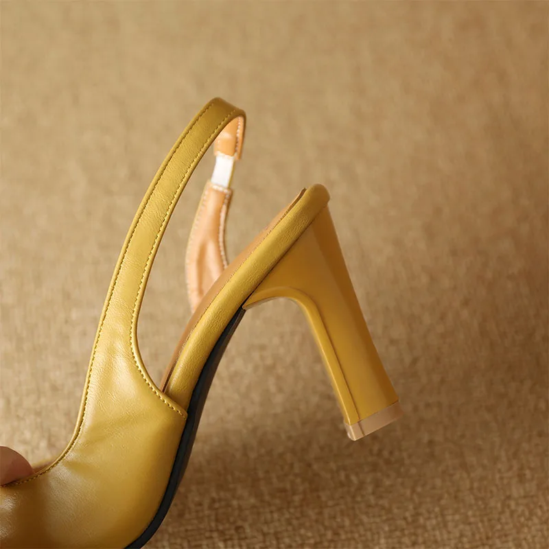 Women Slingbacks Sandals New 2023 Summer Fashion High Heeled Sandals Yellow Black Beige Lady Pointed Toe Party Shoes