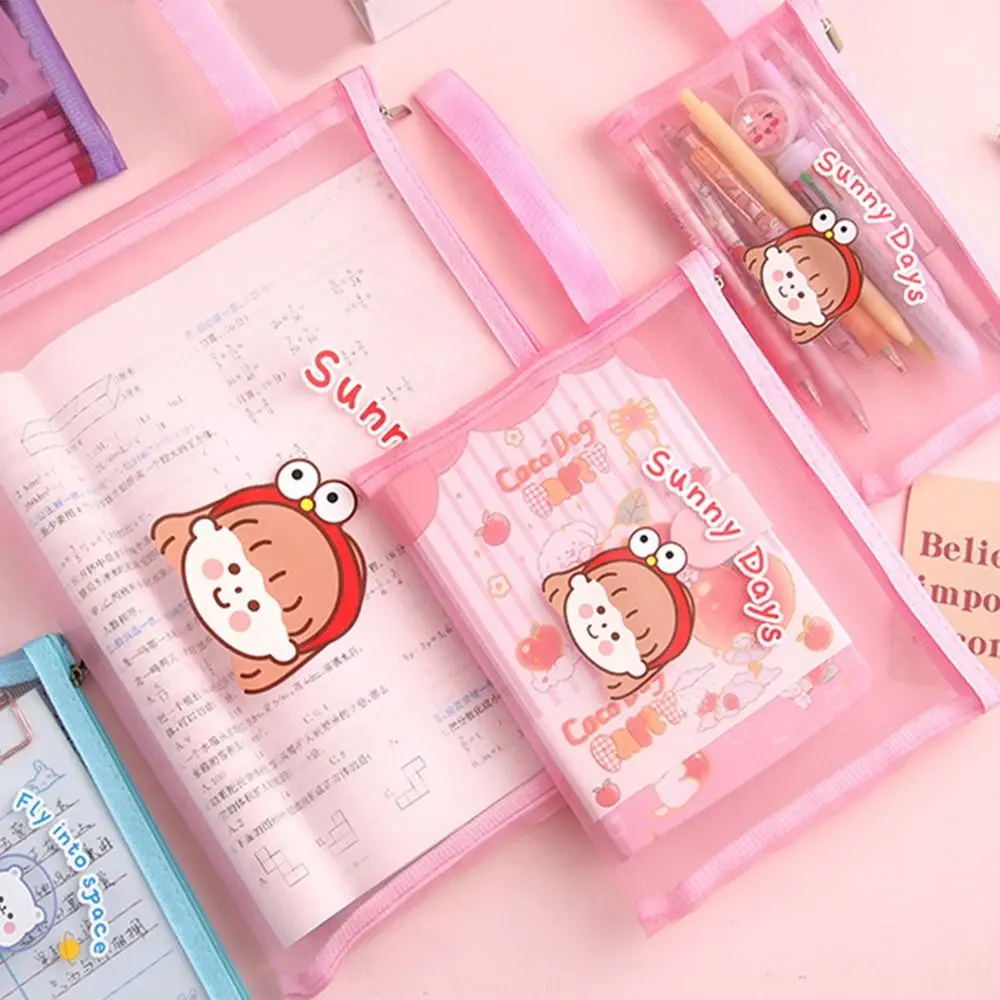 

Ins Cute Girly Heart Test Paper Folder Transparent Simple Zipper Storage Bag Multifunctional Cartoon Document Bag