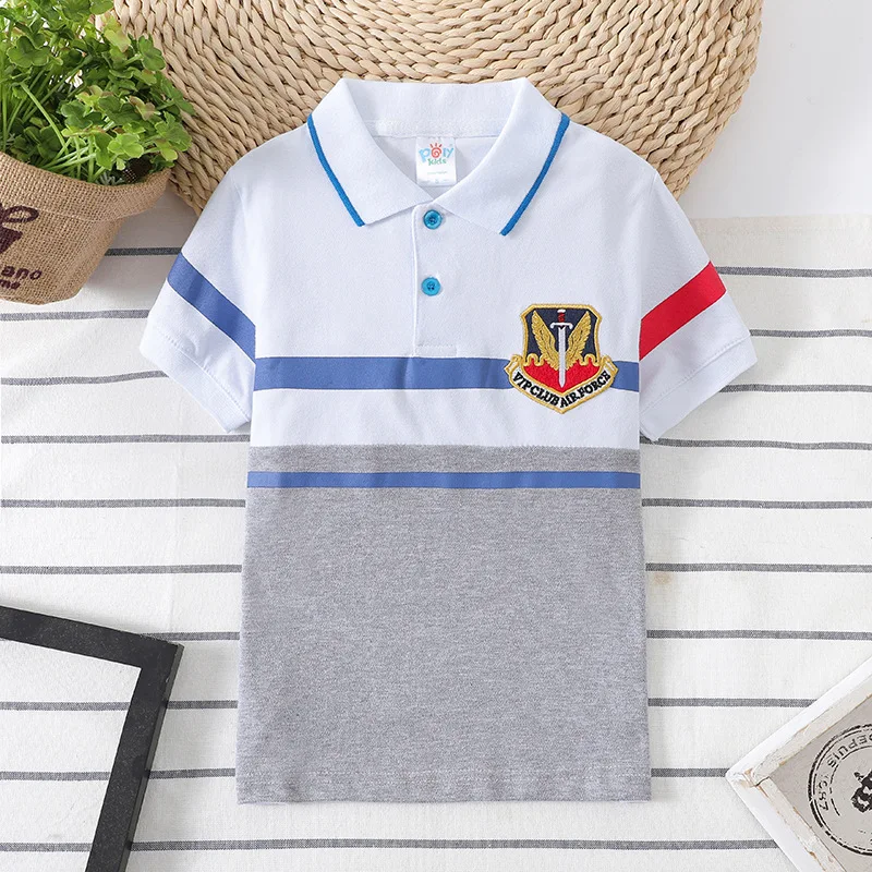 Child Summer Clothing Cotton Boys Collar Polo Shirt Kids Tops Teenagers t shirts Lapel Embroidery Fabric Tee baby 3-14age Clothe