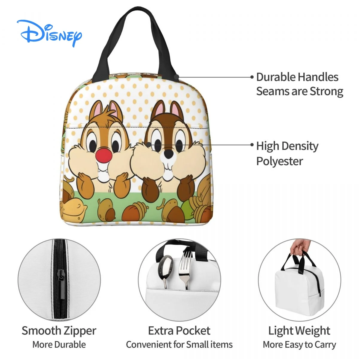 Chip n Dale Disney Movie Insulated Lunch Bag for School Kids Office Sac Lunch Portable Thermal Cooler Lunch Box Handbag Gift images - 6