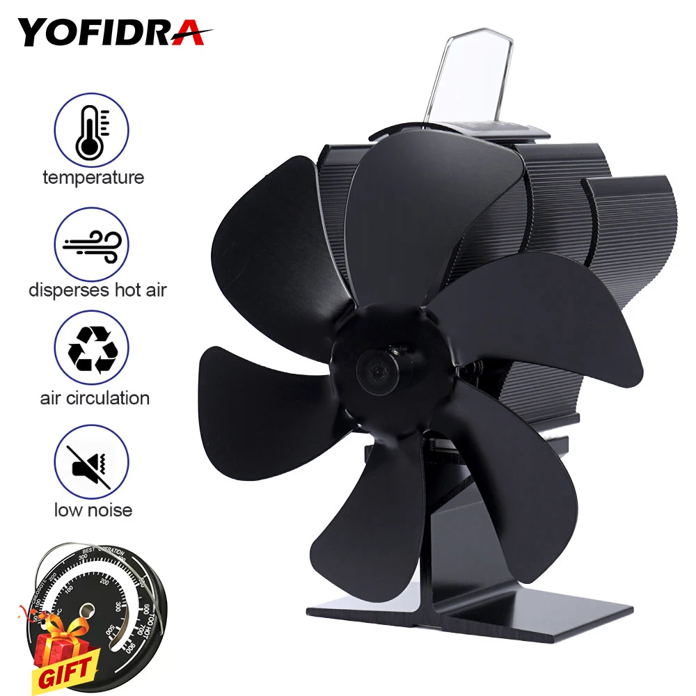 Black Fireplace Fan With 6 Blades Heat-powered Stove Fan No Battery or Electricity Required Log Wood Burner Eco Quiet Fan