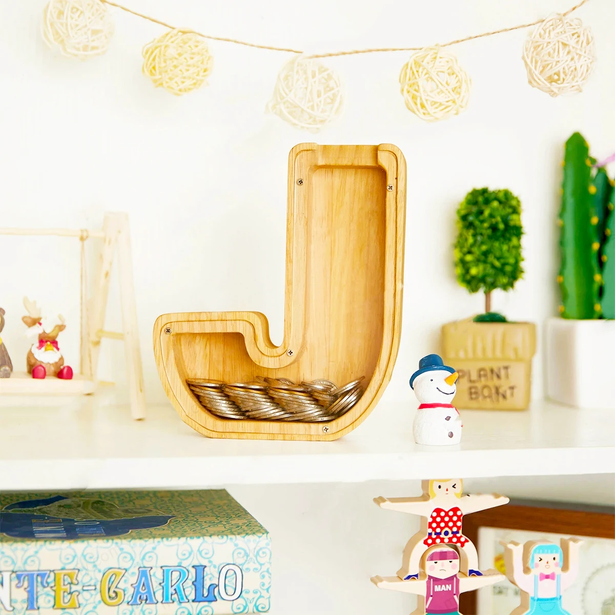 Копилка с буквой английского алфавита персонализированная деревянная коробочка