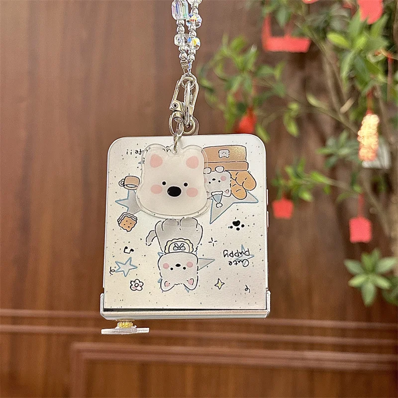 Магнитный чехол для телефона Kawaii с рисунком щенка для Samsung Galaxy Z Flip 7, 6, 5, 4, чехол с цепочкой-подставкой, кавайные шарнирные чехлы Flip7 Funda (art.: 3920d3863f2dd) - 3920d3863f2dd