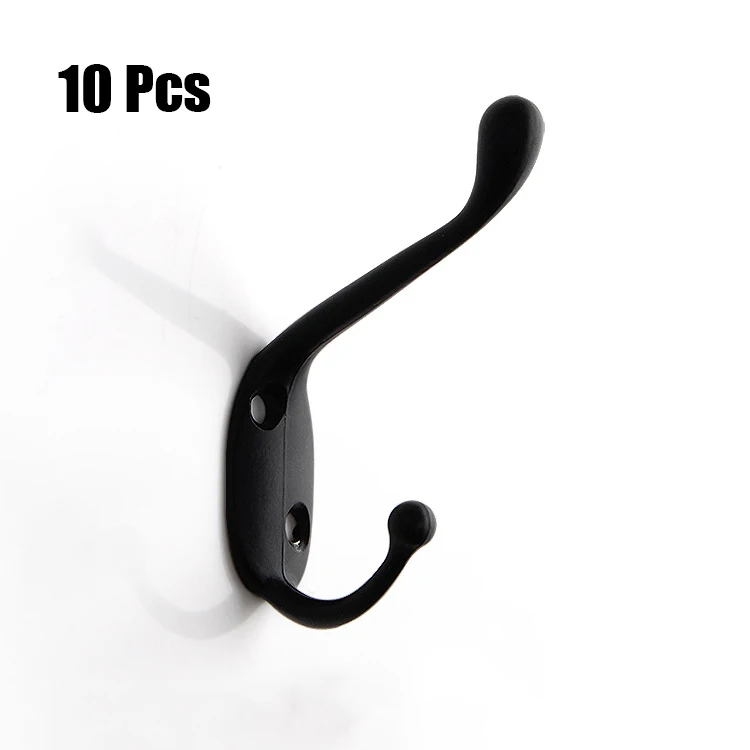 

10pcs/ Pack Heavy Duty Coat Hooks Wall Mounted for Hardware Dual Prong Retro Coat Hanger with 20 Screws Black Color Wall Hooks