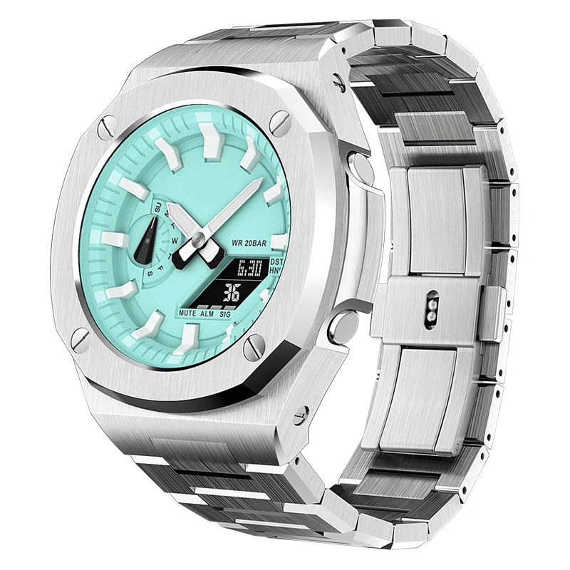 Цена Роскошный чехол и ремешок для Casioak GA2100, набор для мода, ремешок из нержавеющей стали 316L, металлический ремешок для G Shock, Модный комплект для м...