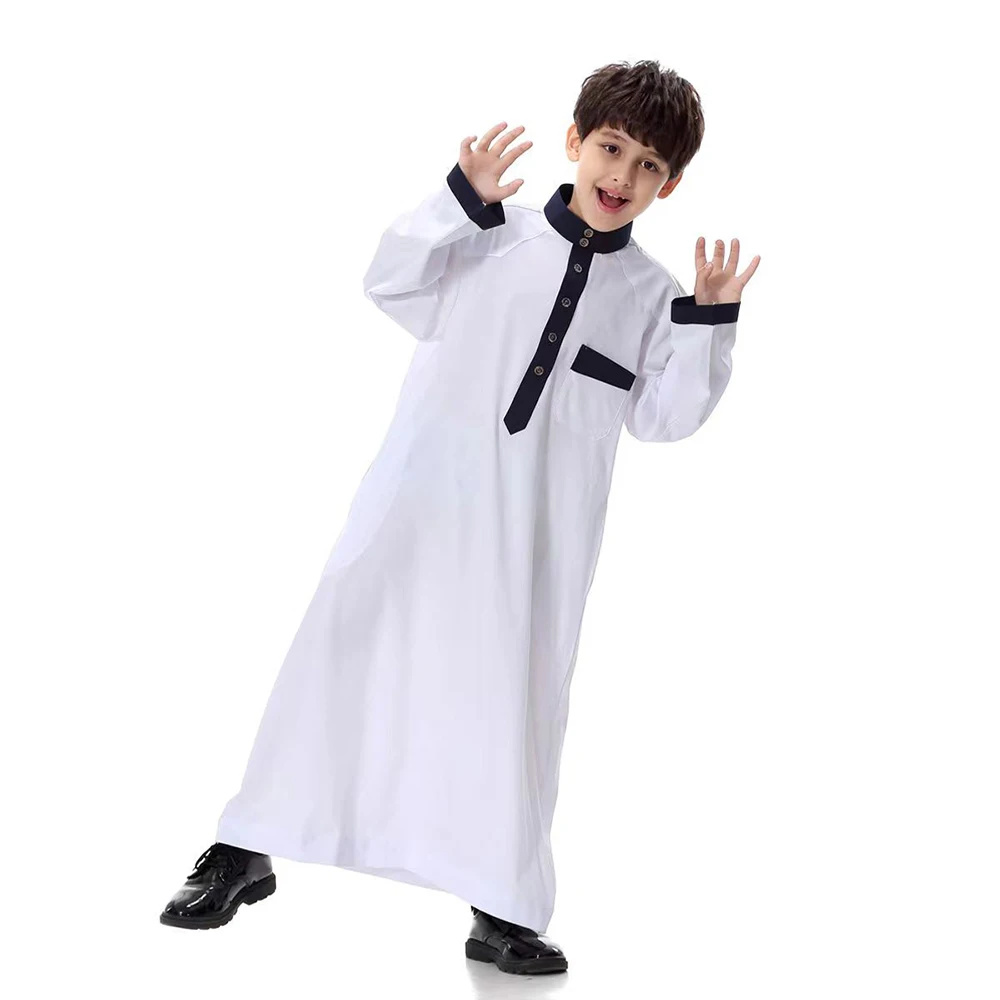 New Muslim Children's Robes Solid Colors Boys' National Costumes Long Sleeves Arab Travel Clothes For Ethnic Minorities Abaya