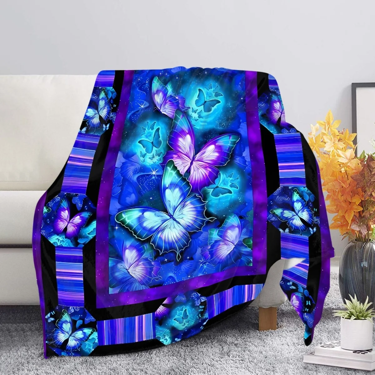 

TOADDMOS Animal Butterfly Flower Luxury Design Throw Blanket Cozy Air Conditioning Plush Blanket for Bedroom Living Sofa Office