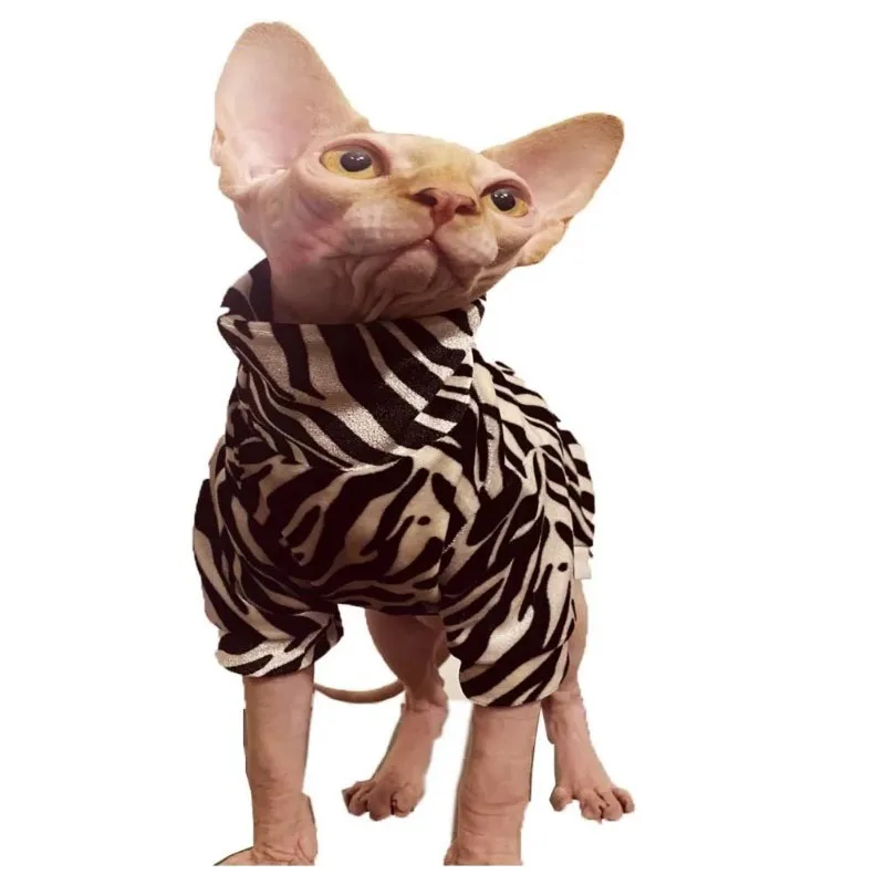 Golden Velvet High Neck Elastic Classic Stripe Bottoming Shirt Sphinx Hairless Cat Clothes East Short German
