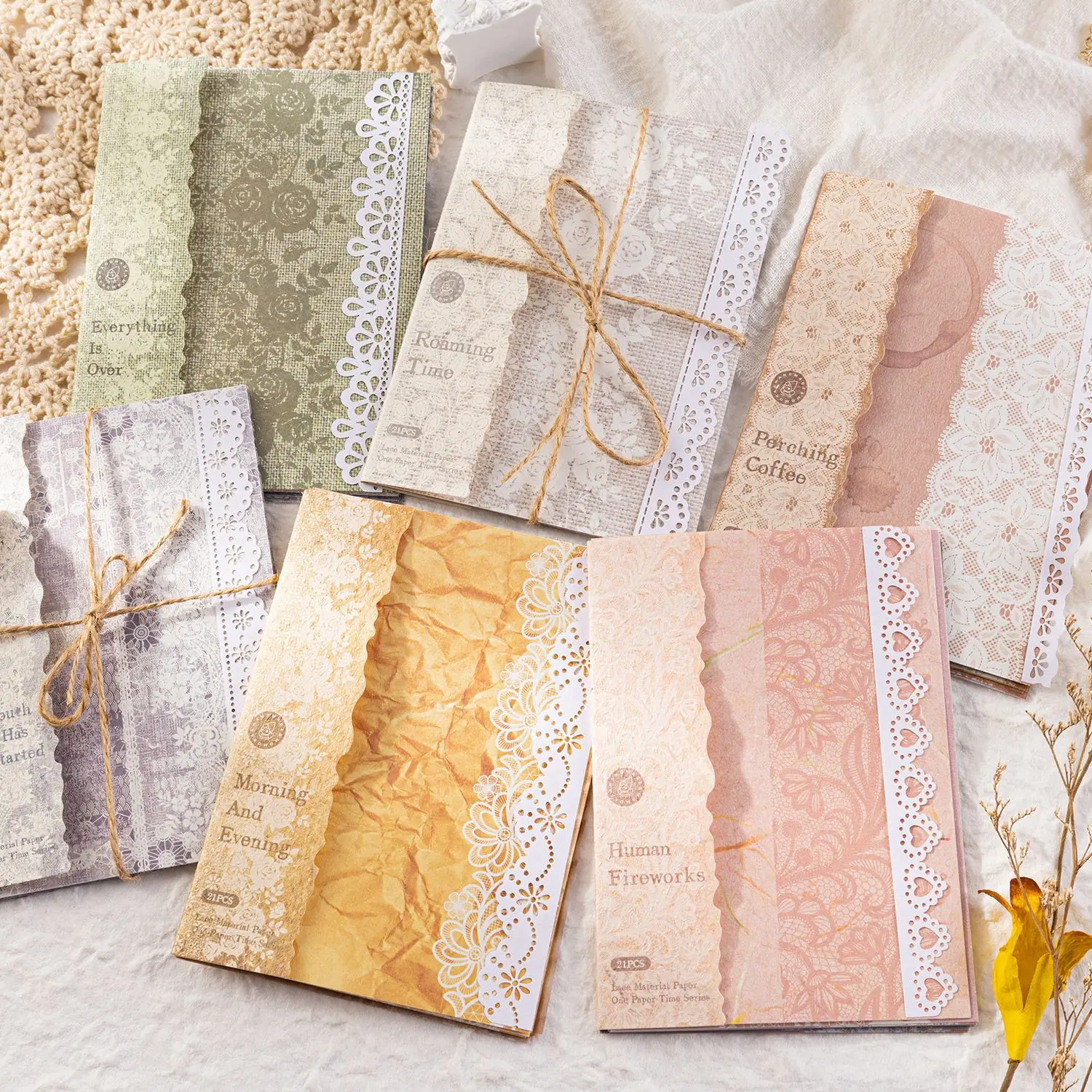 

21pcs/lot Memo Pads Material Paper Vintage INS Lace Junk Journal Scrapbooking Cards Retro Background Decoration Paper