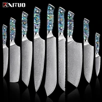 xituo high quality 67 layer damascus steel kitchen knives set multifunctional sharp chef utility knife abalone resin handle gift