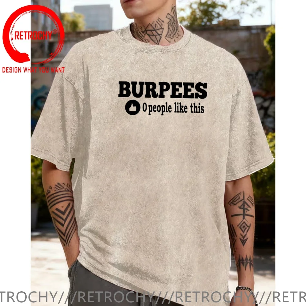 Фото Винтажная футболка из выстиранного хлопка с забавным дизайнерским принтом Burpees Zero People, мужская модная повседневная одежда, стильные топы №3