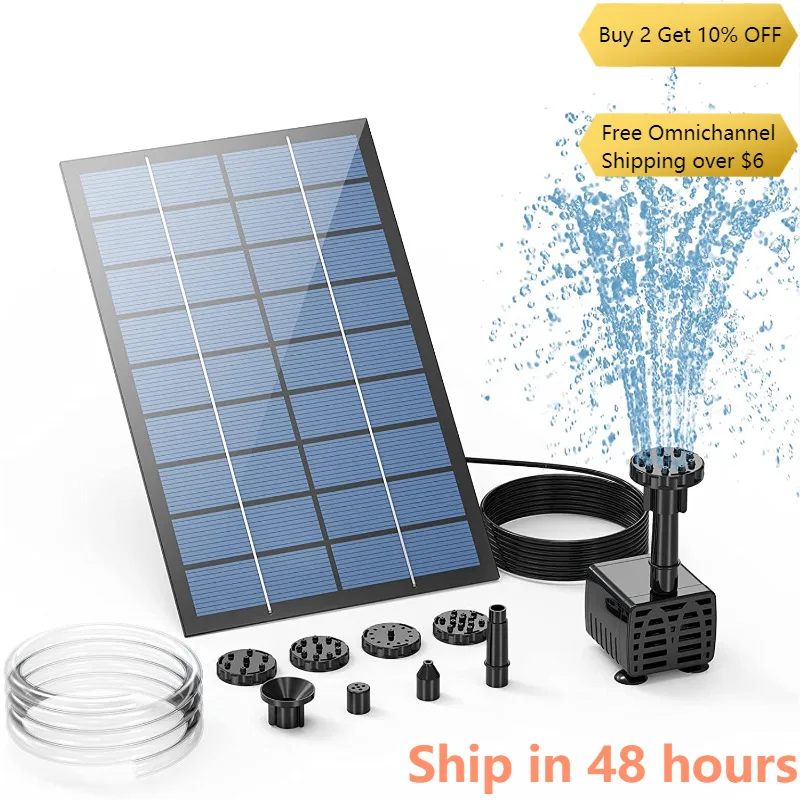 

2.5W Solar Panel Fountain Pump With 6Nozzles and 4ft Water Pipe Solar Powered Pump for Bird Bath Pond Garden and Other Places