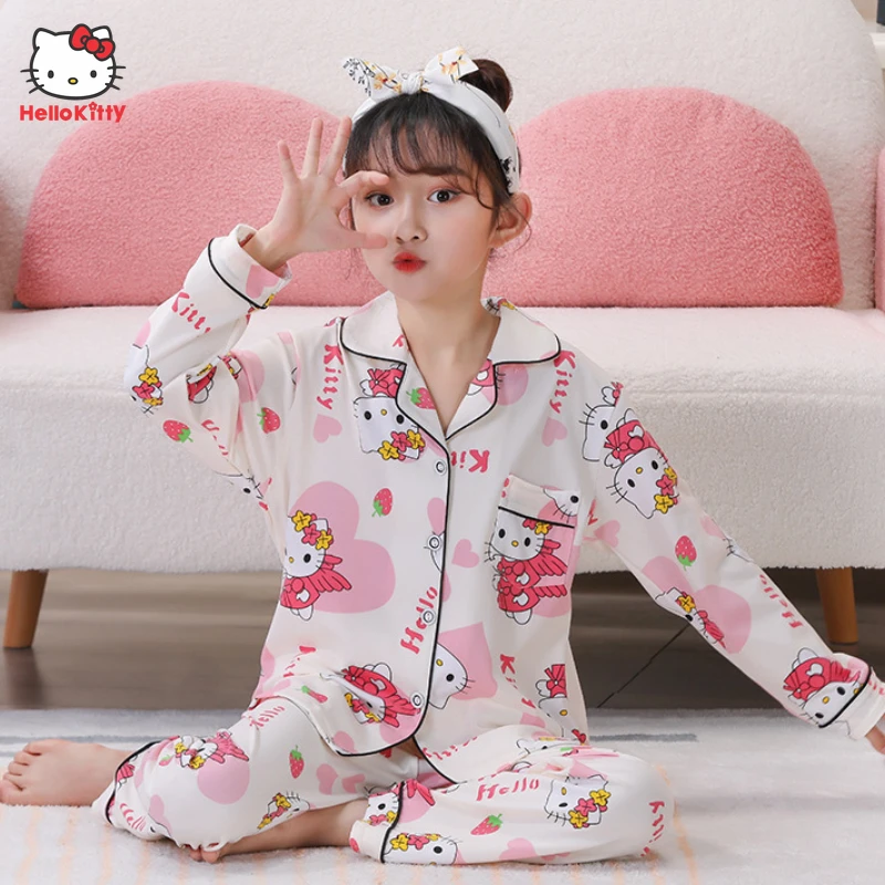 

Anime Sanrio Hello Kitty Kuromi Cinnamoroll Children Cartoon Pajamas Fall Girl Section Casual Loose Long-sleeved Home Pajamas