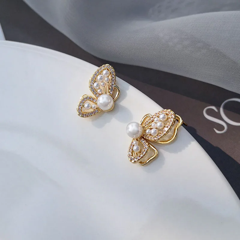 

925 Silver Design Butterfly Pearl Earrings Niche High-end Earrings Ins Sweet Fashion Temperament Earrings Female Accessories
