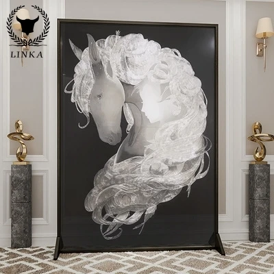

Европейский стиль, искусство роскоши, металлический экран, перегородка для гостиной, входная дверь, Мобильный экран white horse love