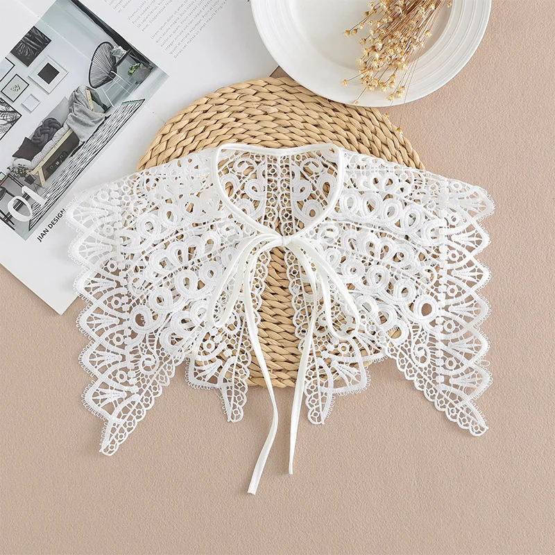 

Fashion White Fake Collar Shawl for Women Shoulder Wrap Hollow Out Floral Lace Necklace Lapel Blouse Embroidery False Collar