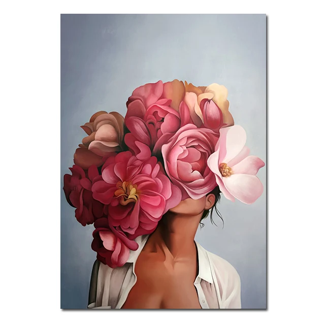 

Woman Head With Flowers Canvas Painting Nordic Wall Art Posters Fashion Lady Portrait Picture Home Bedroom Decoration (No Frame)