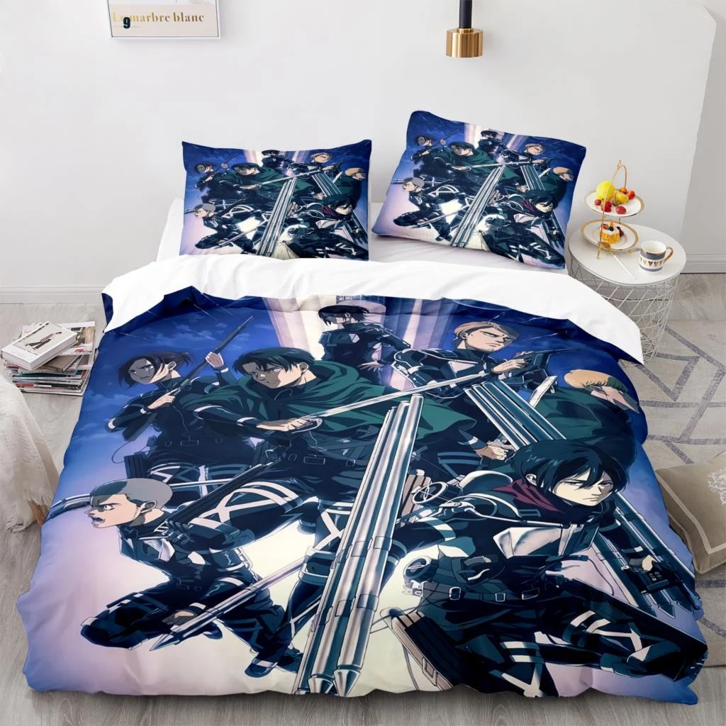 

Hot Sale Attack On Titan Bedding Set Famous Japanese Anime Single Twin Full Queen Size Children's Kid Bedroom Duvet Cover