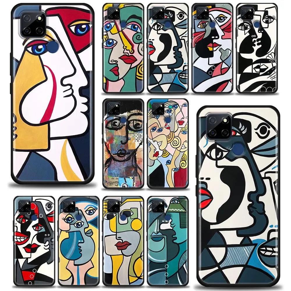 

P-Picasso Abstract Art Painting Graffiti Phone Case For Realme 9 9I 8 8I 7 7I 6 5 C17 6S 5I 5S 6I Pro Narzo 4G 5G Black Cover
