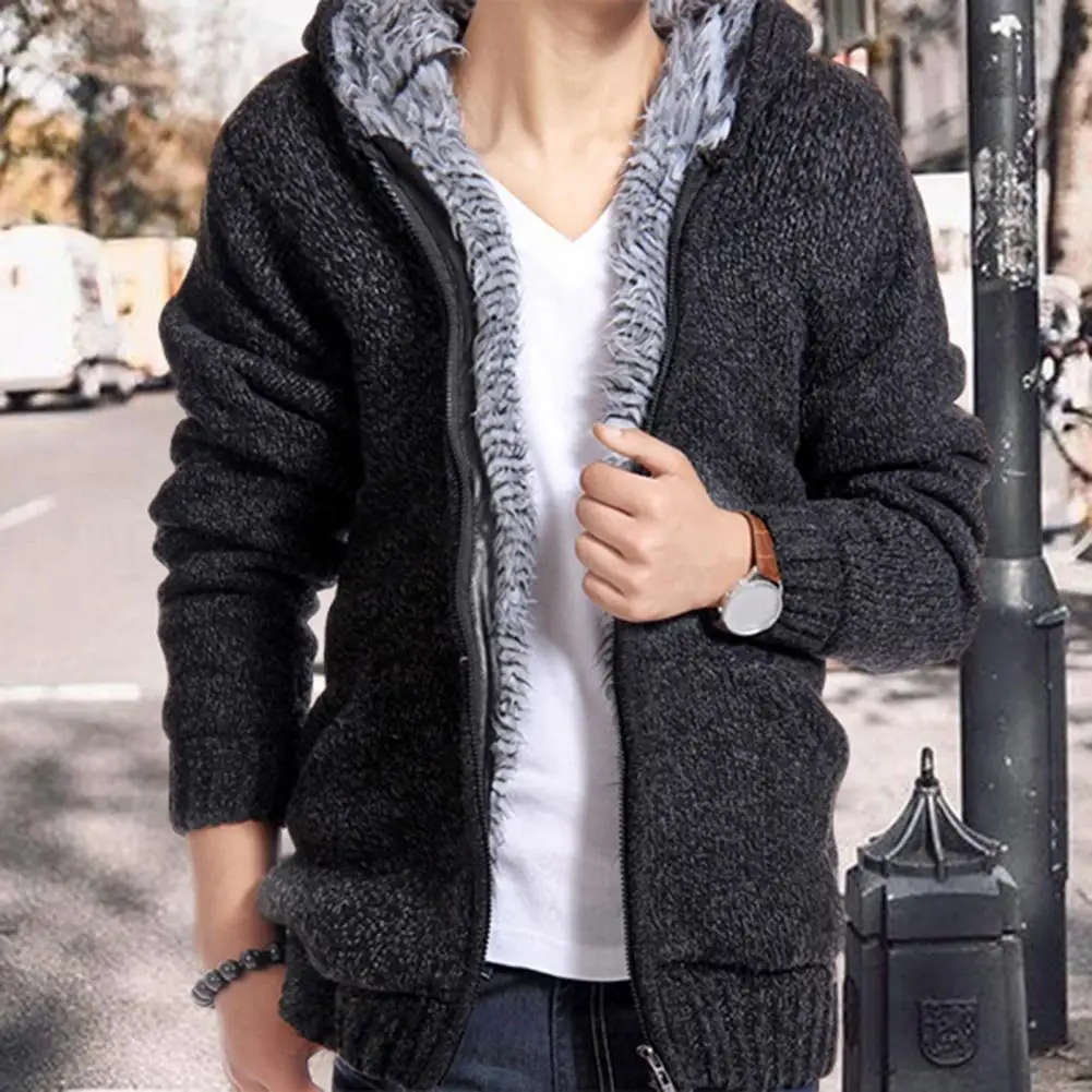 Стильный свитер с капюшоном Мужская однотонная осенне-зимняя ветрозащитная