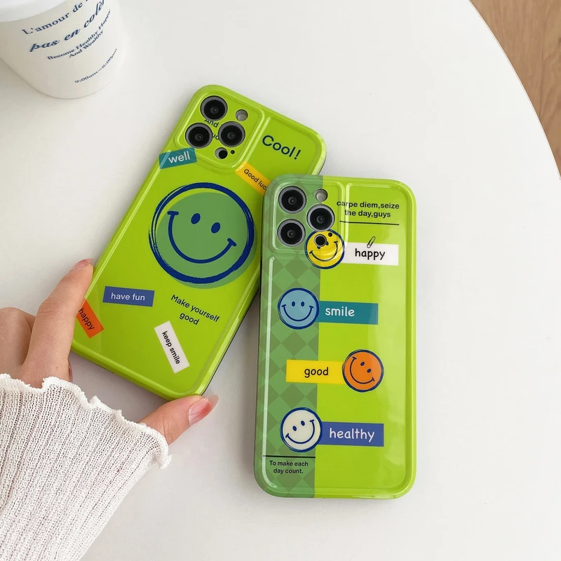 

Ins Cute Cartoon Smiley Letter Lable Korea Phone Case For iPhone 11 12 13 Pro Xs Max Xr X Shockproof Silicone Soft Cover