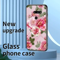 luxury tempered glass case for lg g9 g8thin g7 g6 g5 colorful flower phone case with flash magnetic ring
