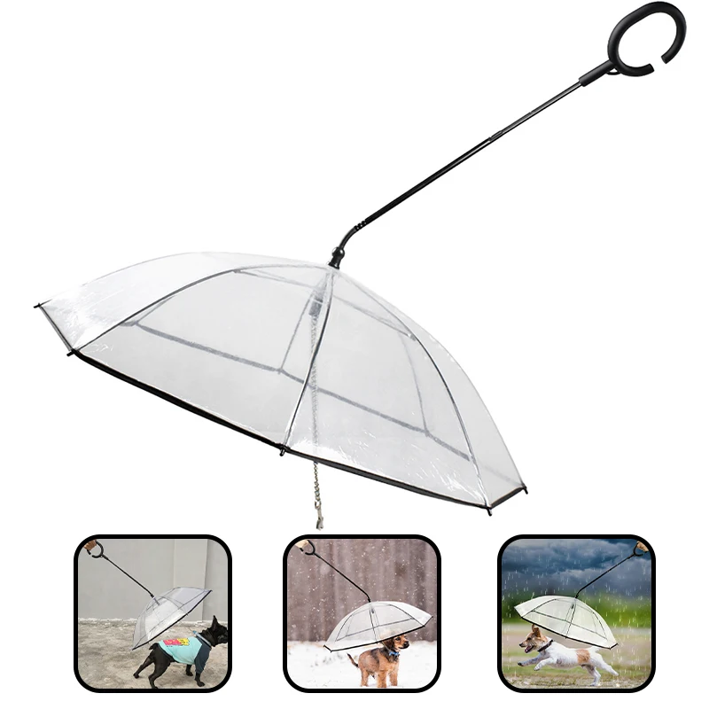 

Transparent Pet Umbrella With Leash Folding Puppy Umbrella Provides Protection Umbrella With Leash For pet supplies